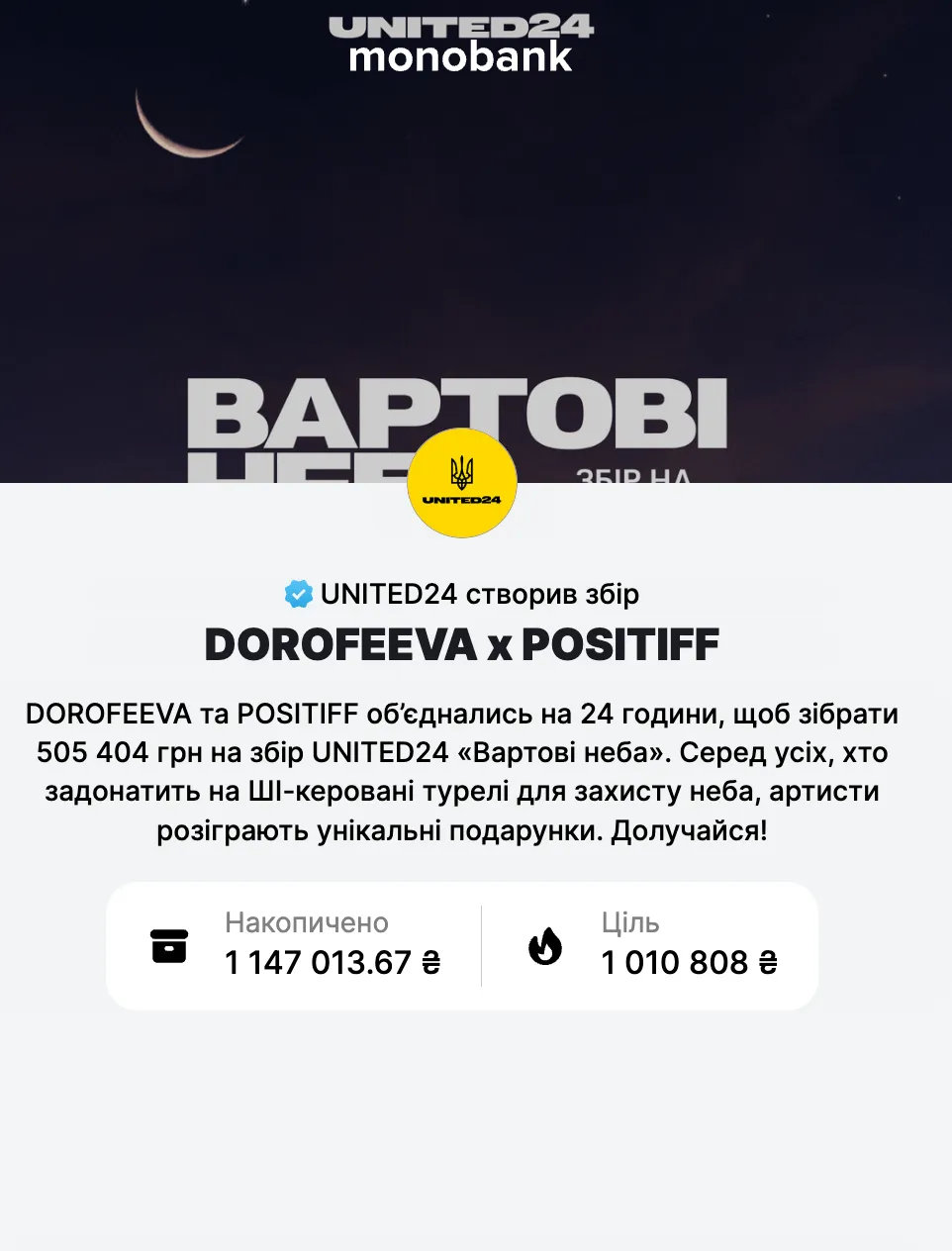 Дорофєєва та Позитив зібрали кошти на благодійну акцію Дорофєєва та Позитив зібрали кошти на благодійну акцію