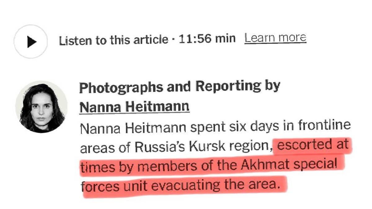 Журналистке NYT помогал Ахмат в создании репортажа с Курщины Журналистке NYT помогал Ахмат в создании репортажа с Курщины