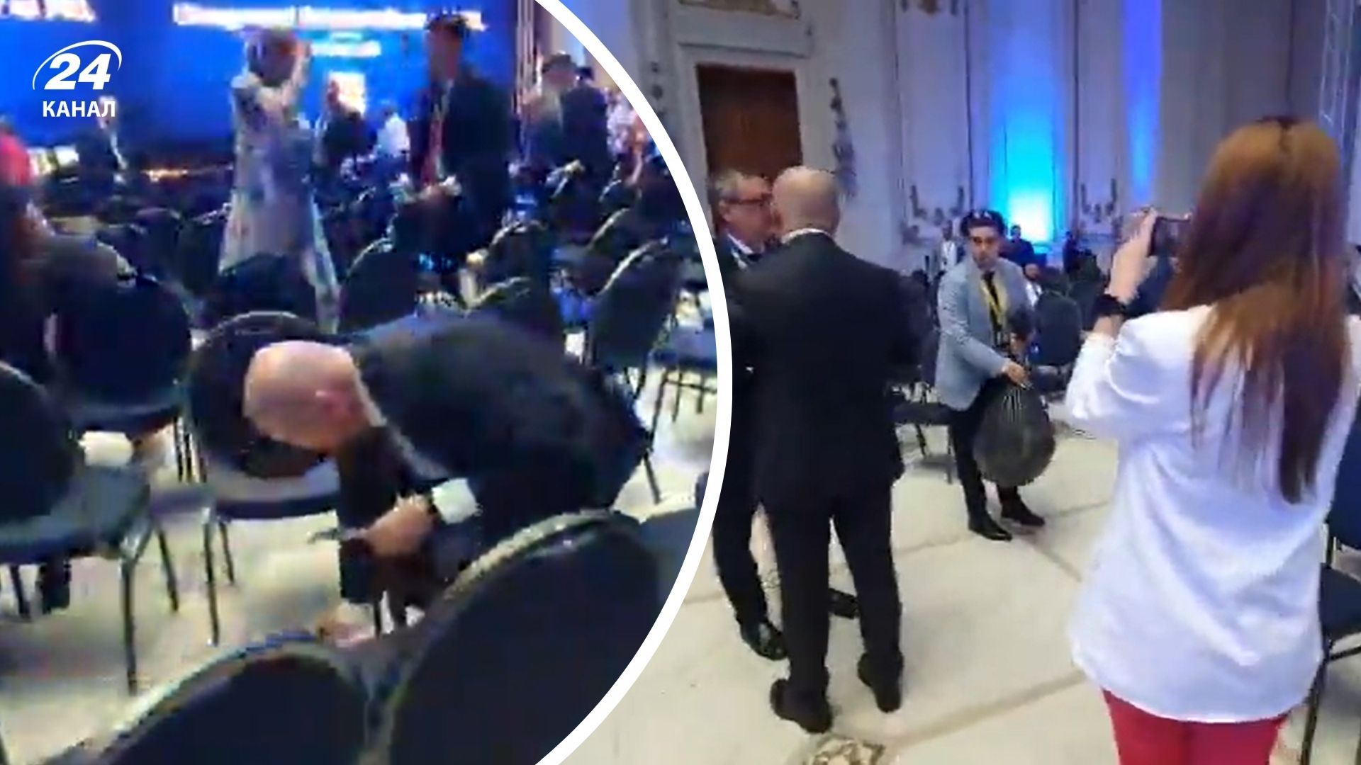 Боложан з однопартійцями прибрали залу після з'їзду Боложан з однопартійцями прибрали залу після з'їзду