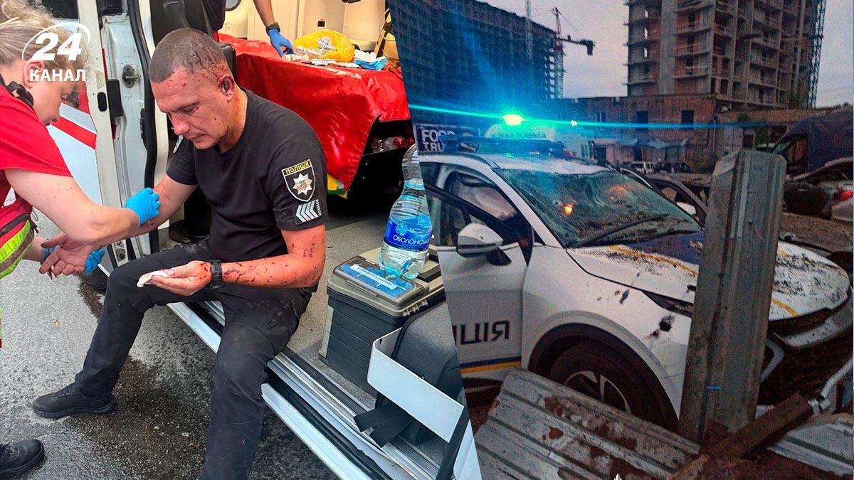 Во время обстрела Киева пострадали полицейские во время обстрела