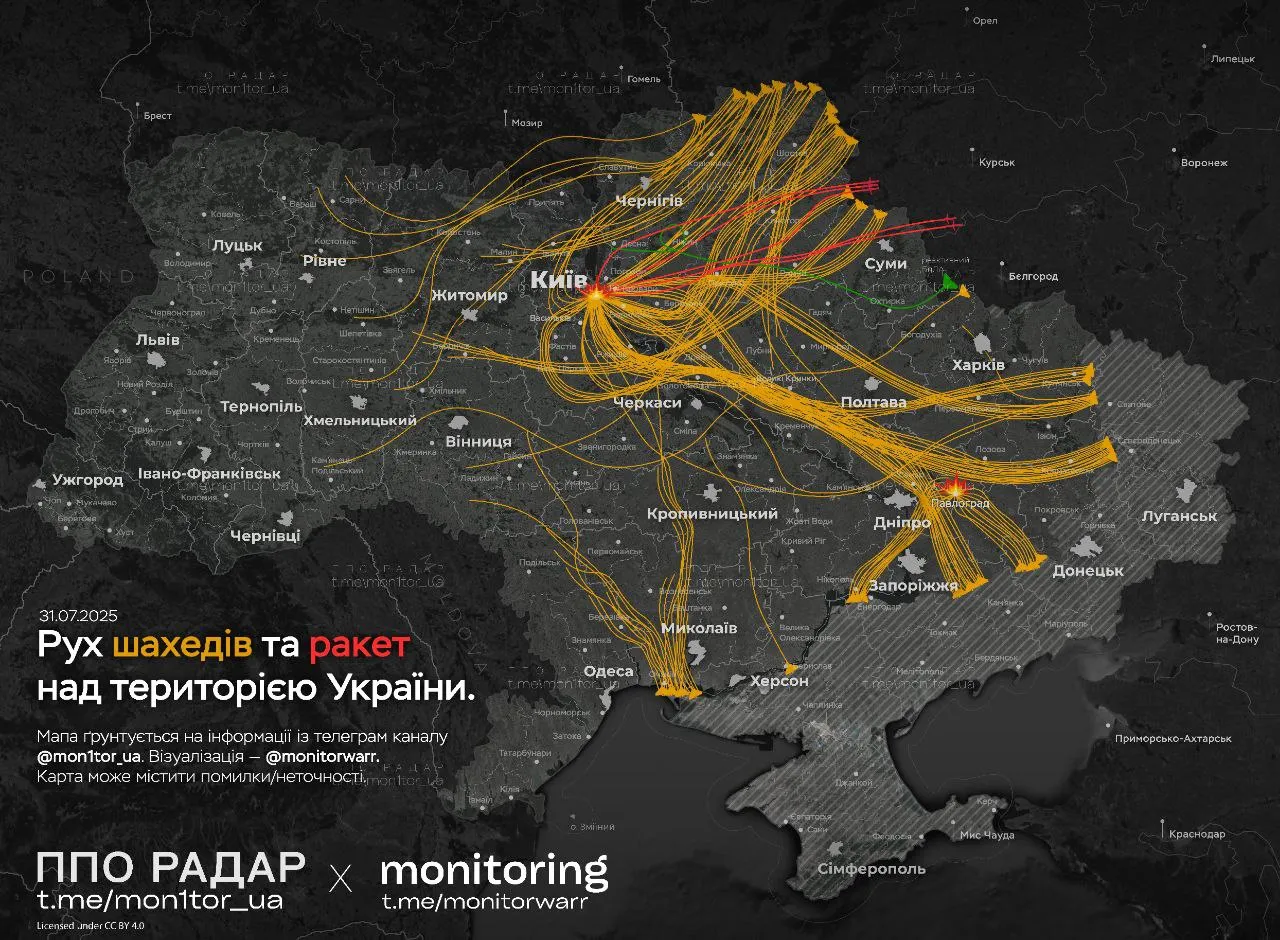 Карта движения ракет 31 июля