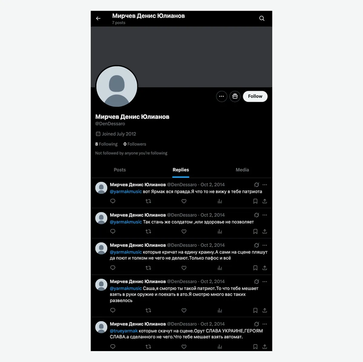 Сообщения оккупанта Дениса Мирчева