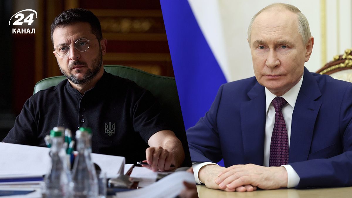 Президент Украины Зеленский и российский диктатор Путин Президент Украины Зеленский и российский диктатор Путин