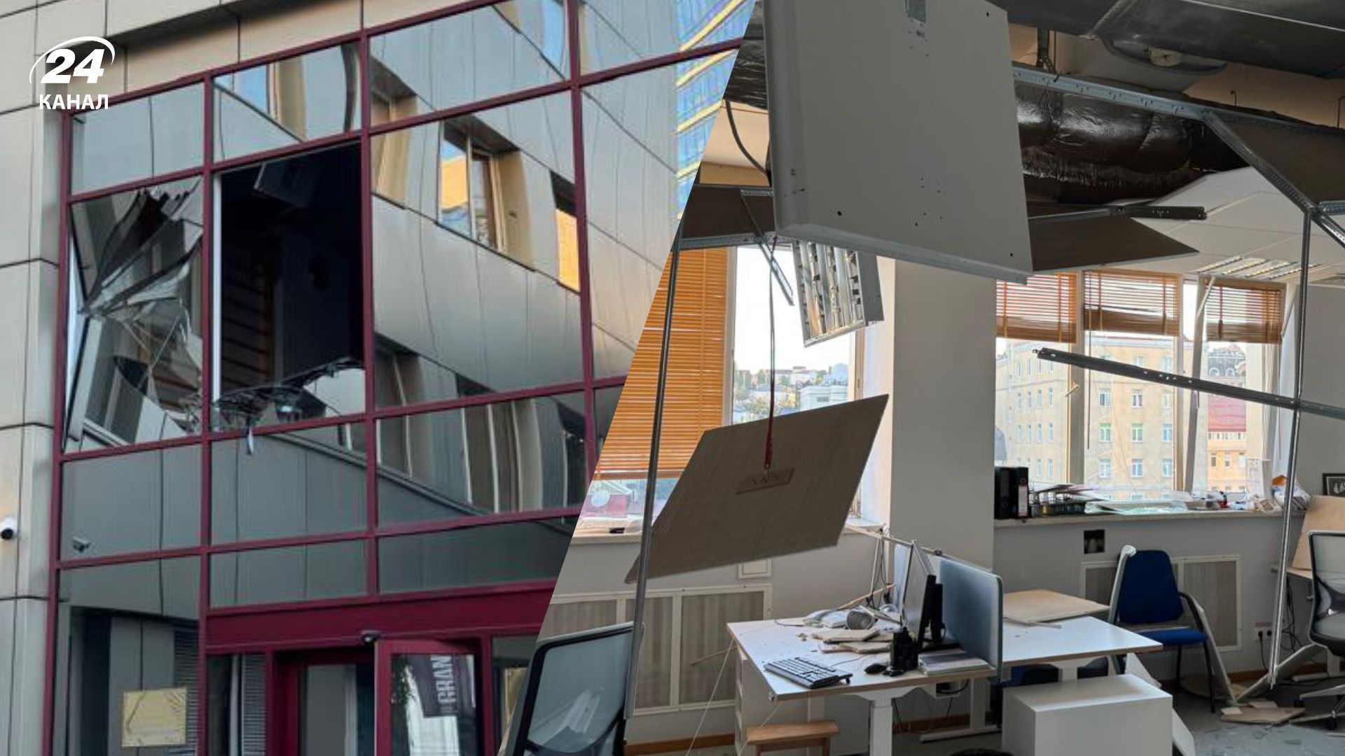 Поврежденное в результате российской атаки здание представительства Евросоюза в Киеве