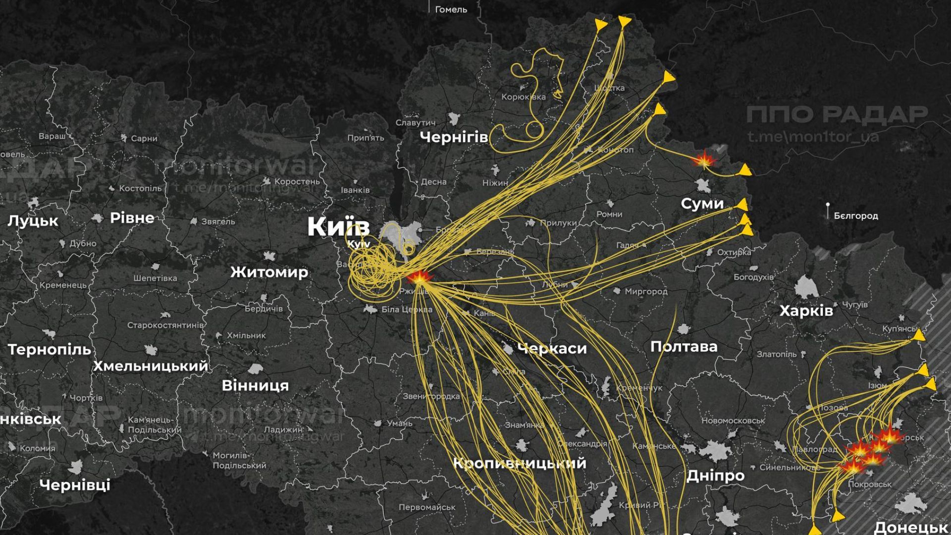 Шлях ворожих дронів на Київ Шлях ворожих дронів на Київ