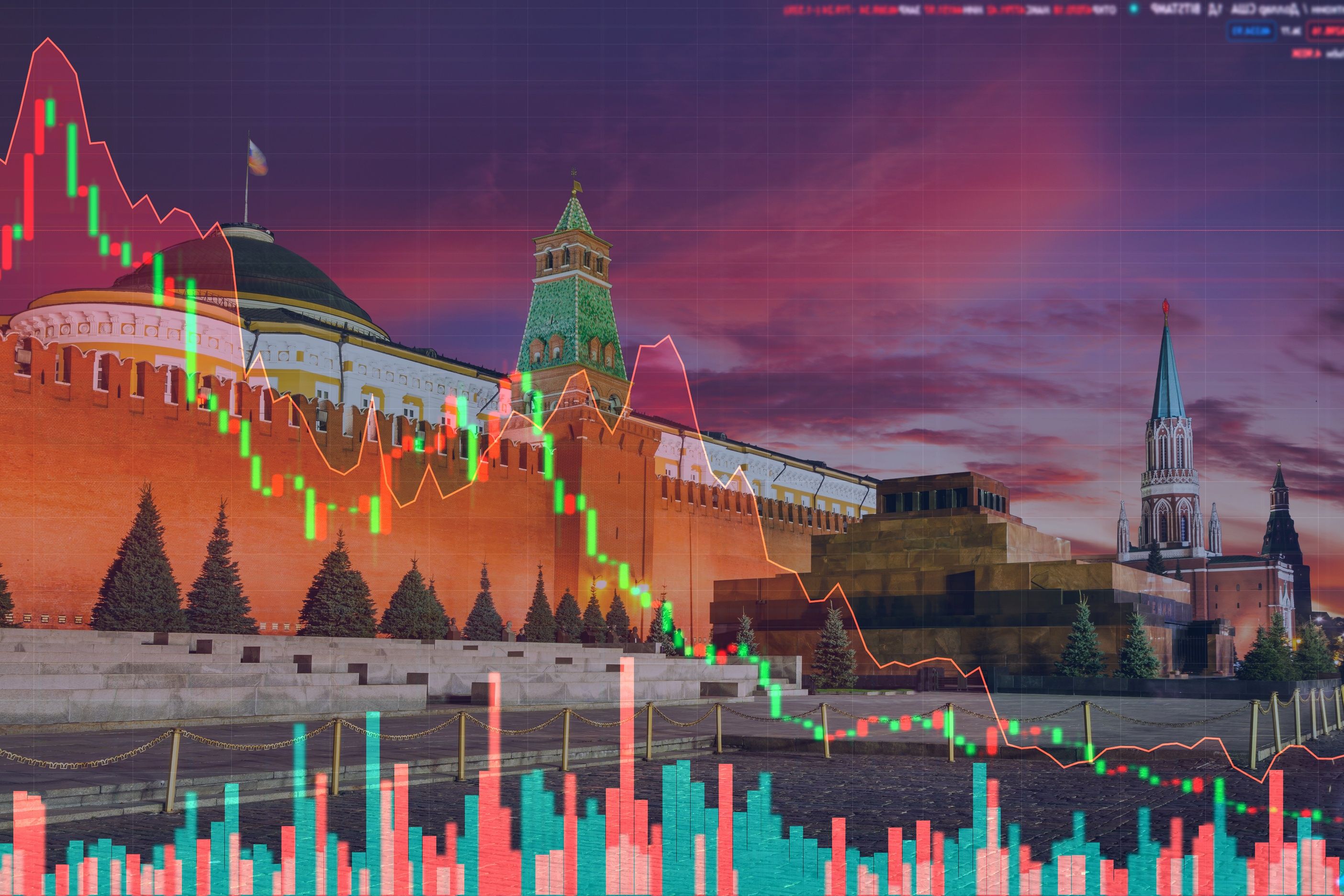 Московский кремль на фоне биржевых графиков Московский кремль на фоне биржевых графиков