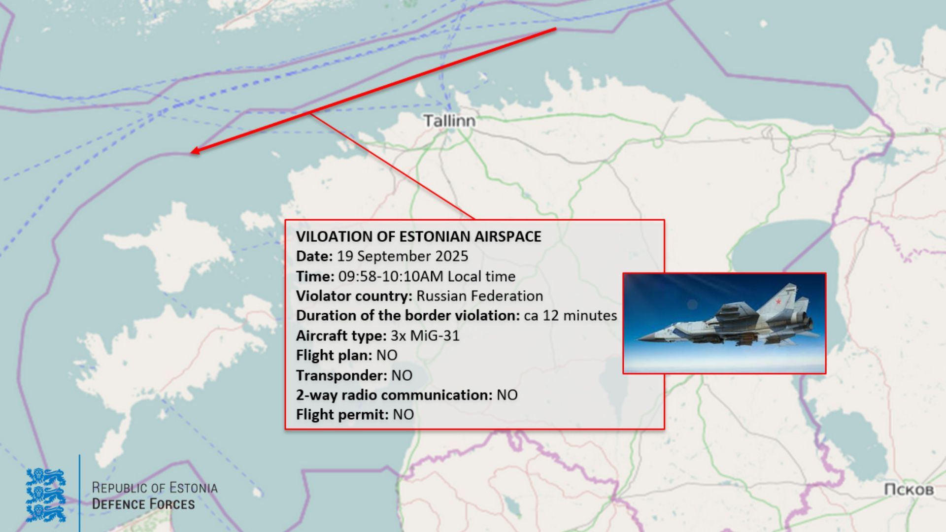 Траєкторія руху російських винищувачів у небі Естонії Траєкторія руху російських винищувачів у небі Естонії