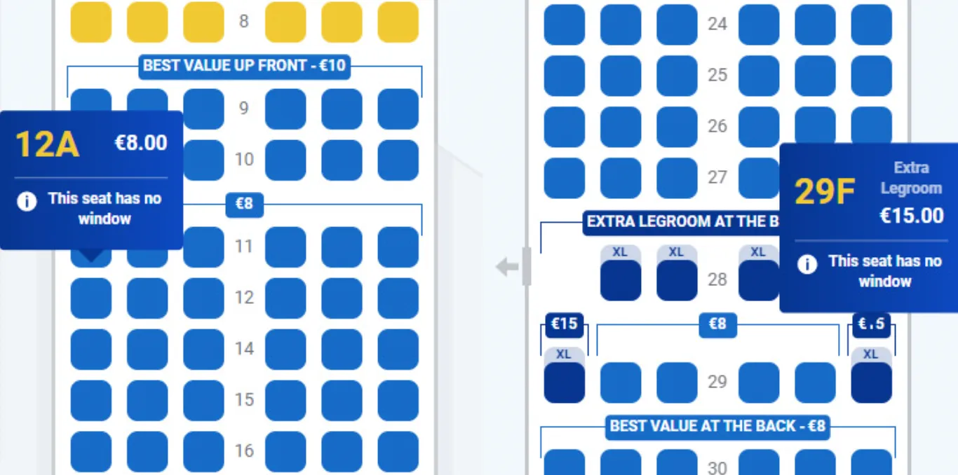 При купівлі квитків Ryanair попереджає про місця без вікон