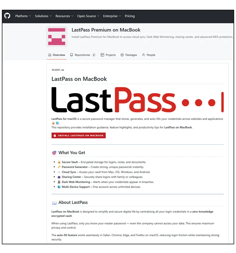 Ця сторінка імітує LastPass