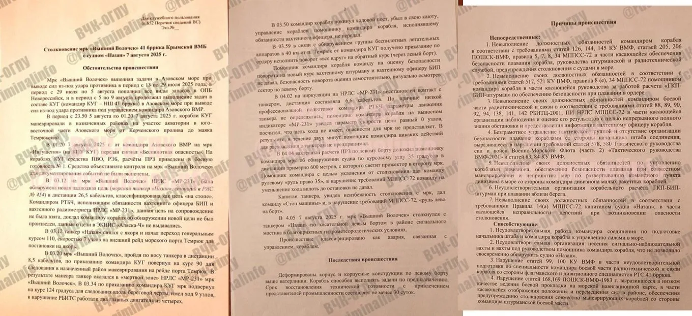 Документи про зіткнення корабля Вишній Волочок Чорноморського флоту Росії з цивільним танкером Назан 7 серпня 2025 року Документи про зіткнення корабля Вишній Волочок Чорноморського флоту Росії з цивільним танкером Назан 7 серпня 2025 року