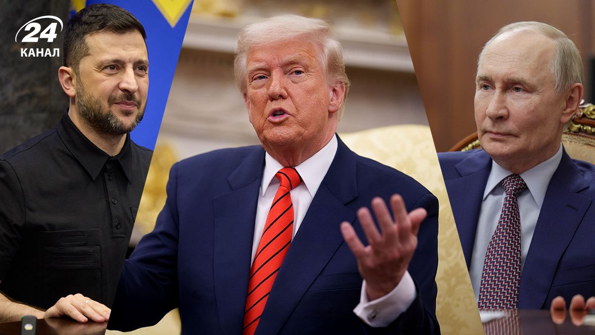 Украинский президент Зеленский, лидер США Трамп, российский диктатор Путин Украинский президент Зеленский, лидер США Трамп, российский диктатор Путин