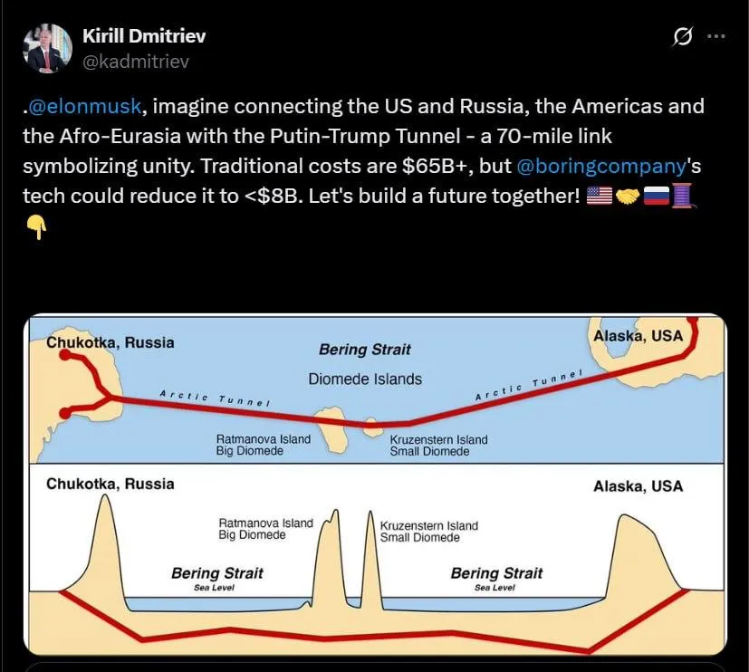 Дмитриев предложил построить тоннель между Россией и Америкой