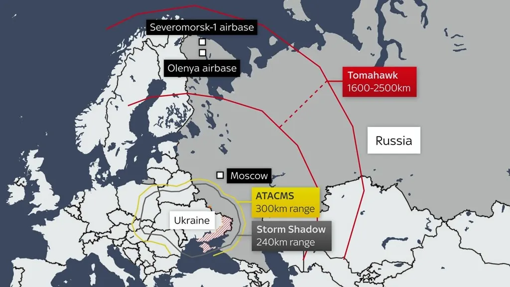 Куди можуть долітати Tomahawk з України - карта Куди можуть долітати Tomahawk з України - карта