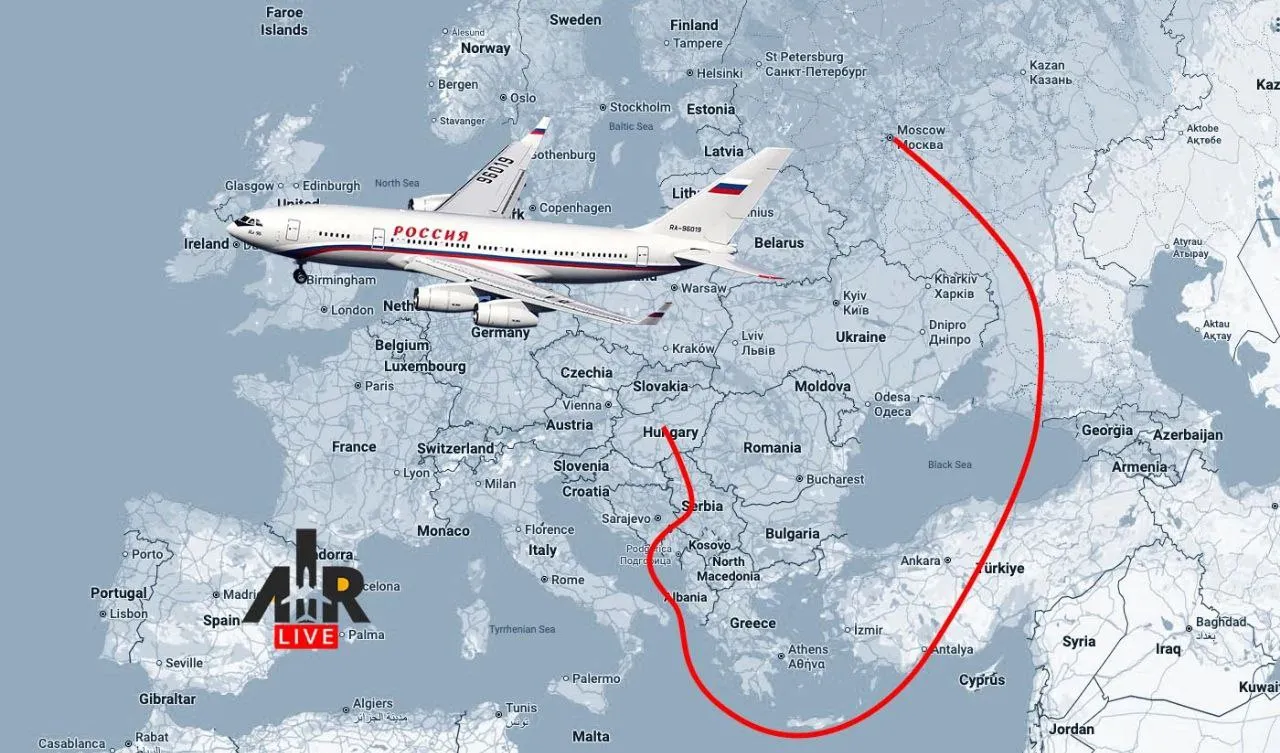 Вероятный маршрут полета Путина в Будапешт