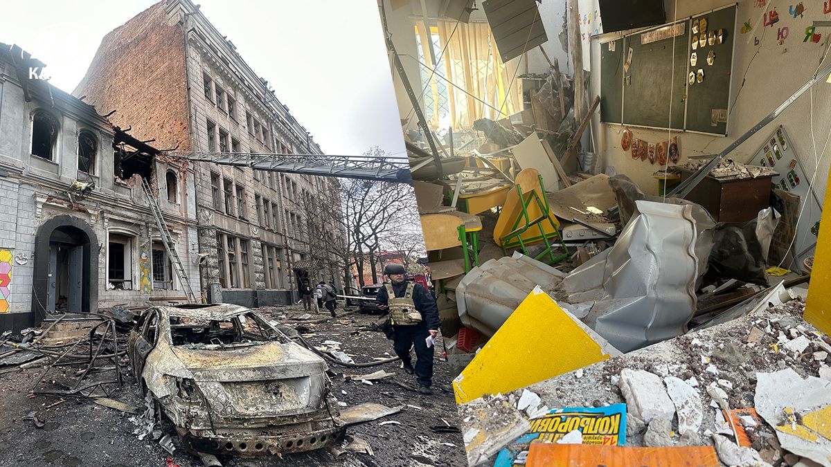 Наслідки влучання ворожого дрону по дитсадку Харкова Наслідки влучання ворожого дрону по дитсадку Харкова