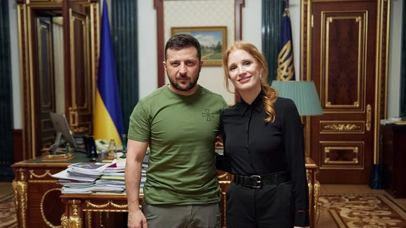 Джессика Честейн с Зеленский