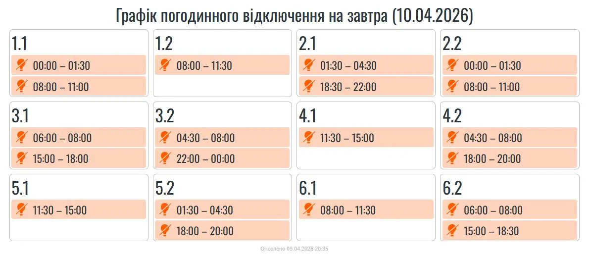 Графіки відключень в Івано-Франківській області 10 квітня