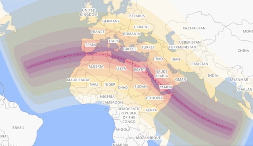 Траєкторія затемнення 2 серпня 2027 року