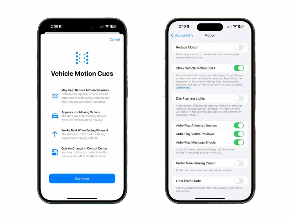 Функція Vehicle Motion Cues Функція Vehicle Motion Cues