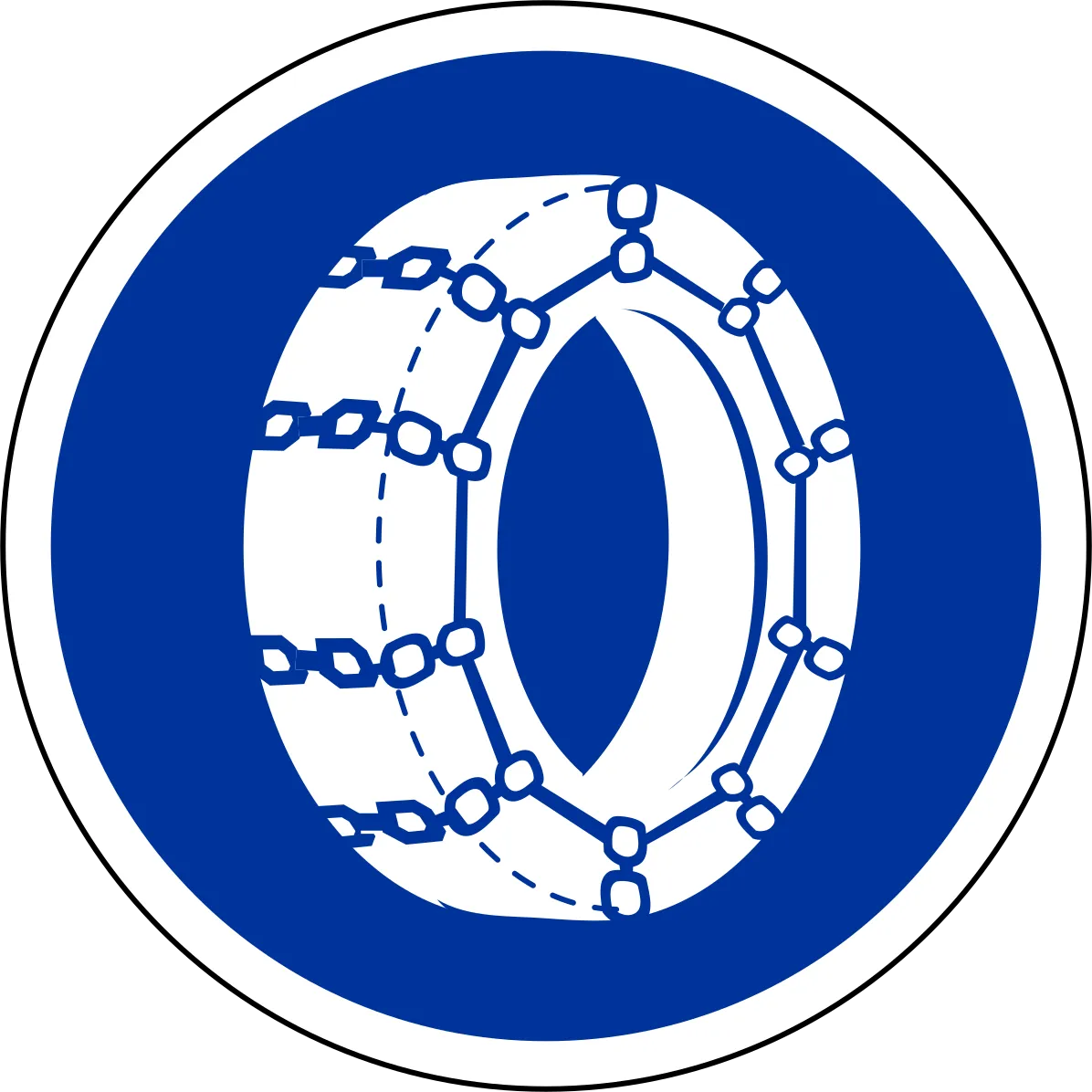 Синий круглый знак с символом снежной цепи / фото Википедии Синий круглый знак с символом снежной цепи / фото Википедии