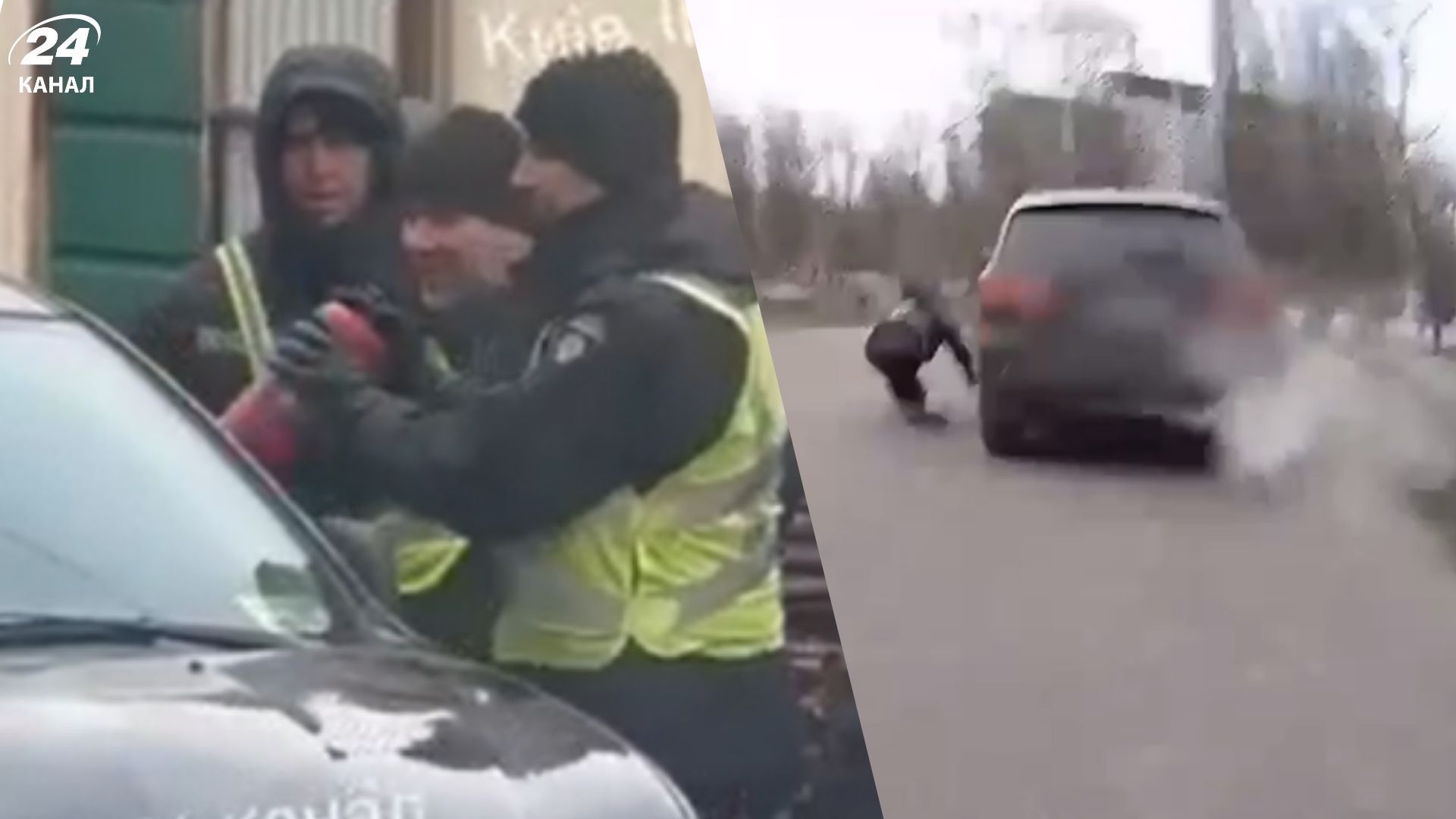 Огнетушителем по машине: полиция показала видео, почему применила силу к водителю - 24 Канал