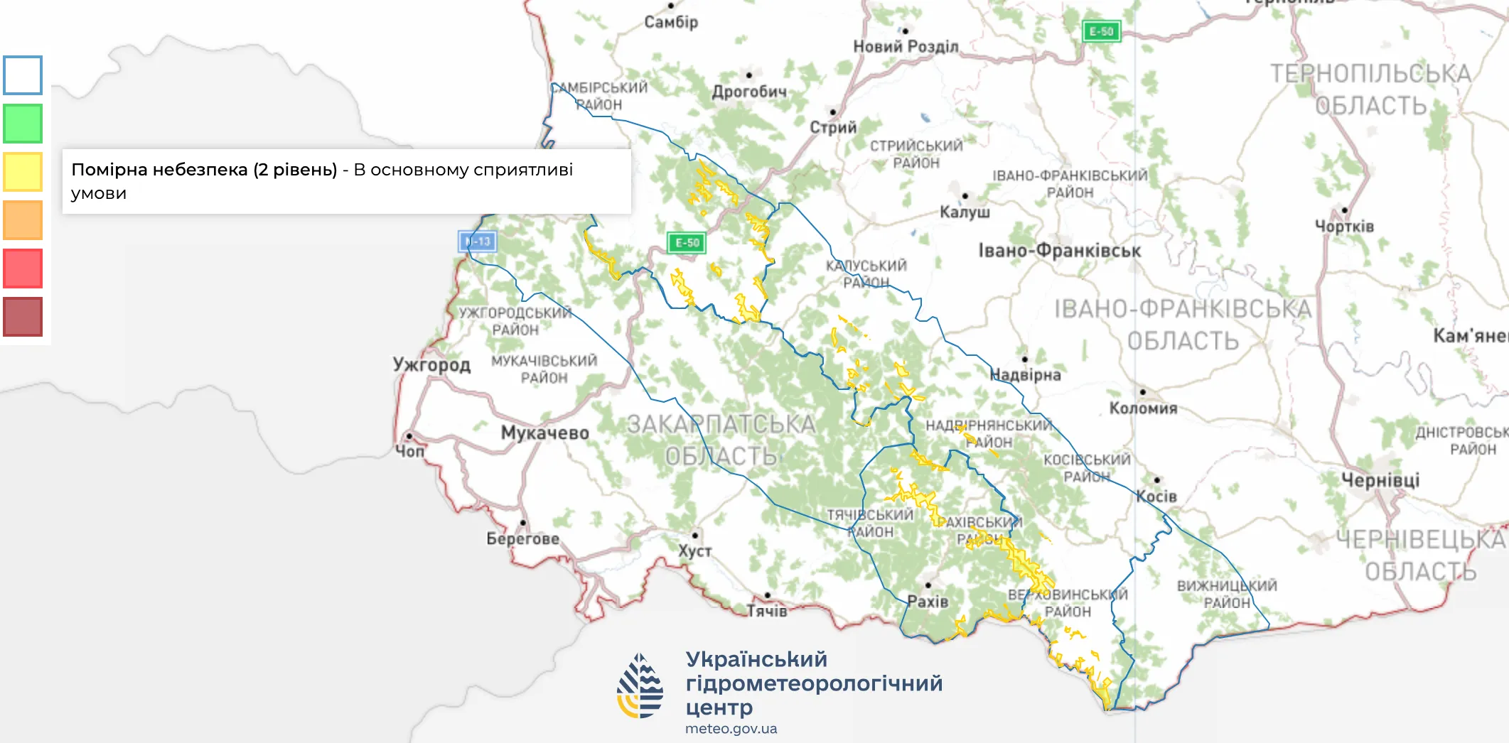 Ймовірність сходження лавин в Україні