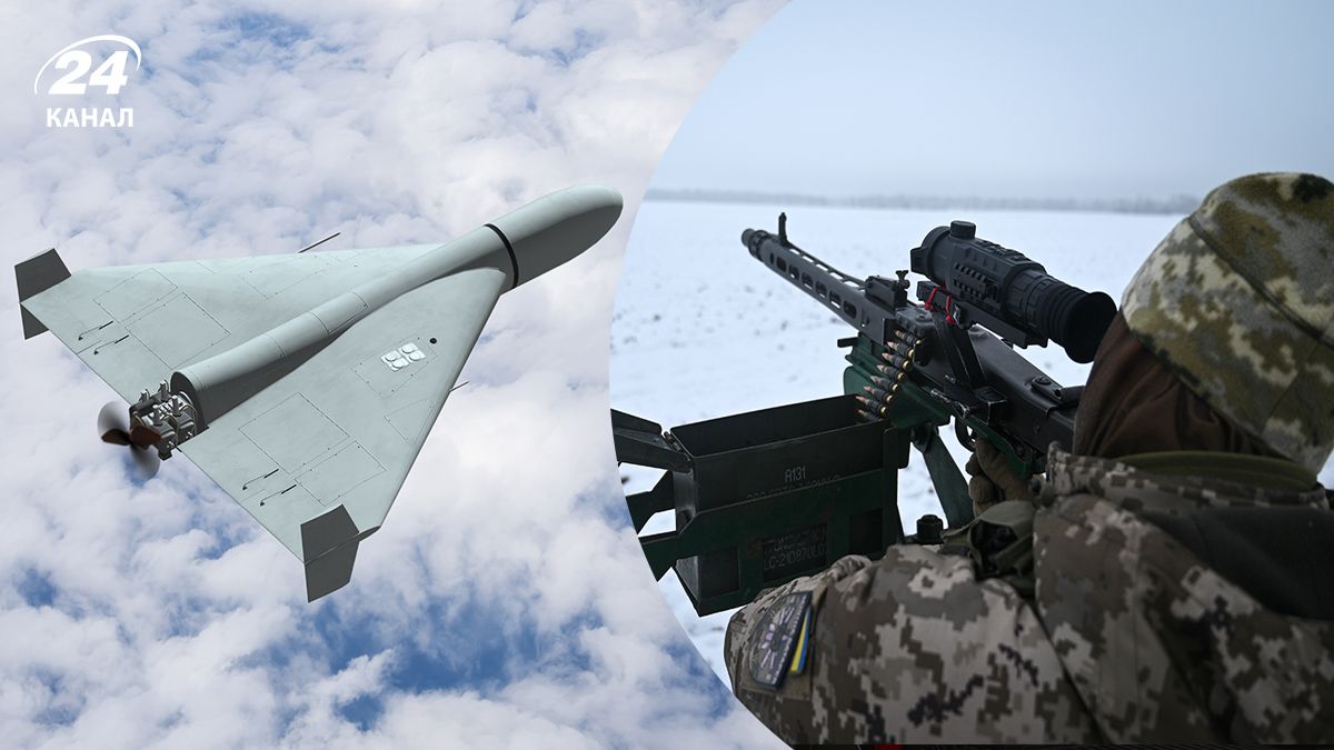 Дрон-камікадзе в небі, військовий підрозділу ППО