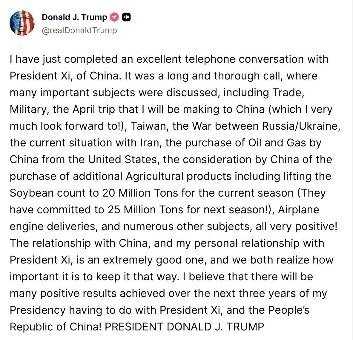 Дональд Трамп заявил о разговоре с Си Цзиньпином Дональд Трамп заявил о разговоре с Си Цзиньпином