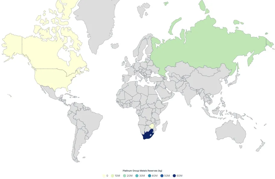Які країни мають найбільші запаси платини - карта світу 2026