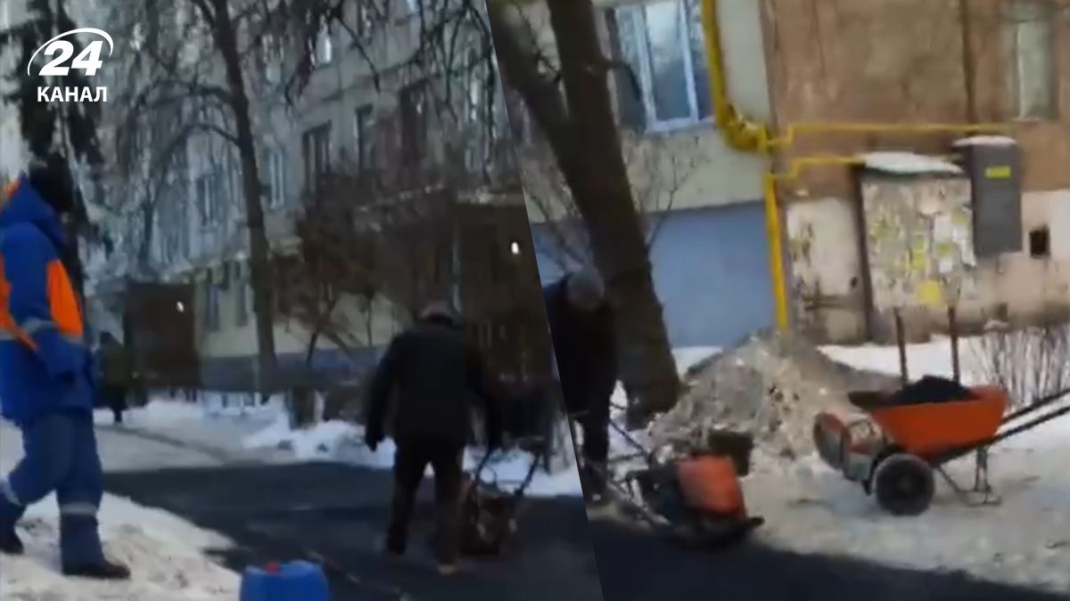 В Киеве асфальт кладут прямо на снег: в сети распространили странное видео - Киев В Киеве асфальт кладут прямо на снег: в сети распространили странное видео - Киев