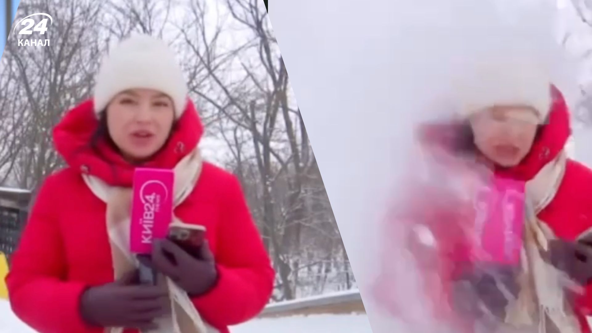 Журналістку засипало снігом