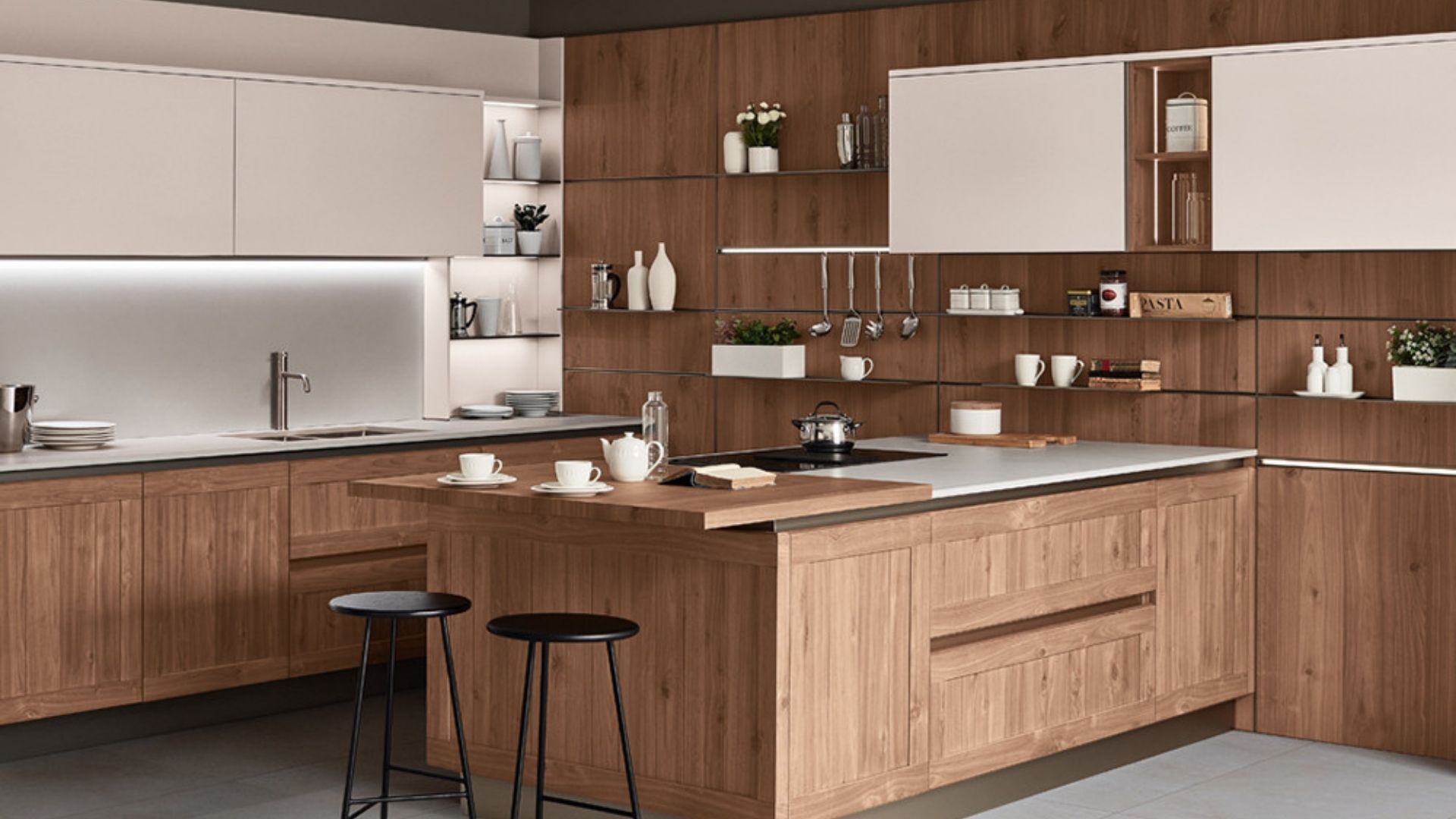 Кухонные острова заменяет комбинация полуострова и стола.