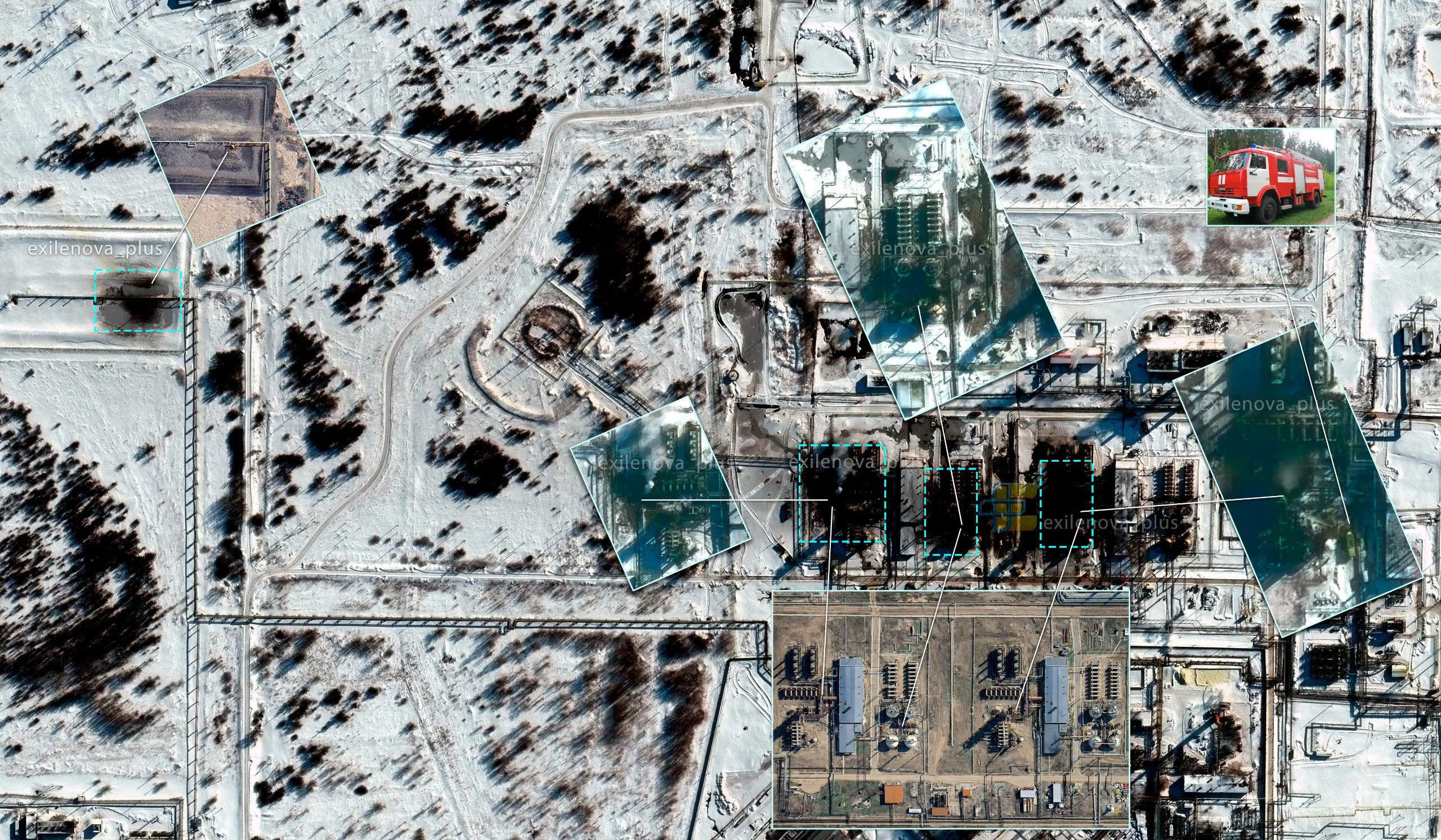 Наслідки атаки БпЛА на Нефтегорській ГПЗ / Телеграм-канал Exilenova+ Наслідки атаки БпЛА на Нефтегорській ГПЗ / Телеграм-канал Exilenova+