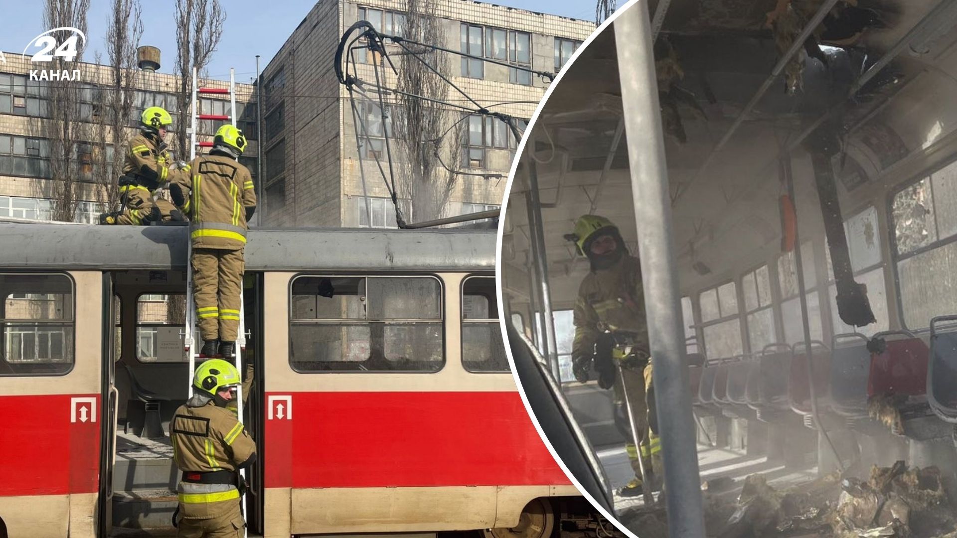 В Киеве во время движения загорелся трамвай во время движения В Киеве во время движения загорелся трамвай во время движения