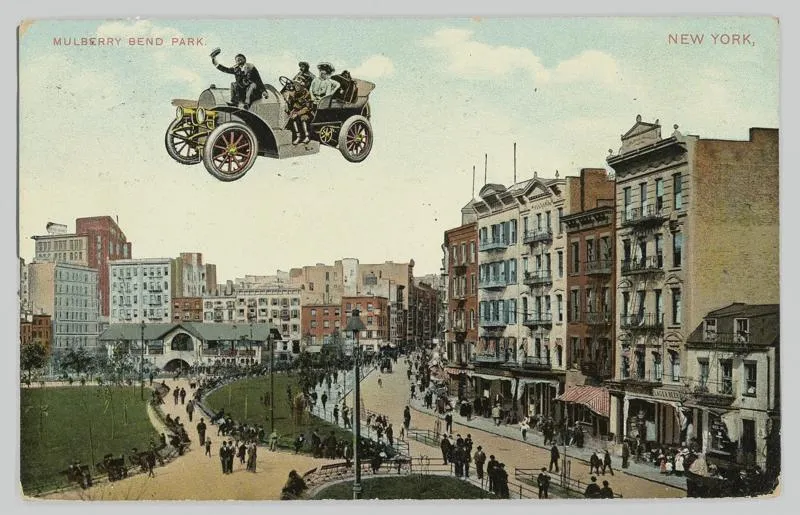 Автомобіль ширяє над парком Малберрі-Бенд у Нью-Йорку Теодор Айсманн фотоколаж фотомонтаж фотоілюзія фотофейк