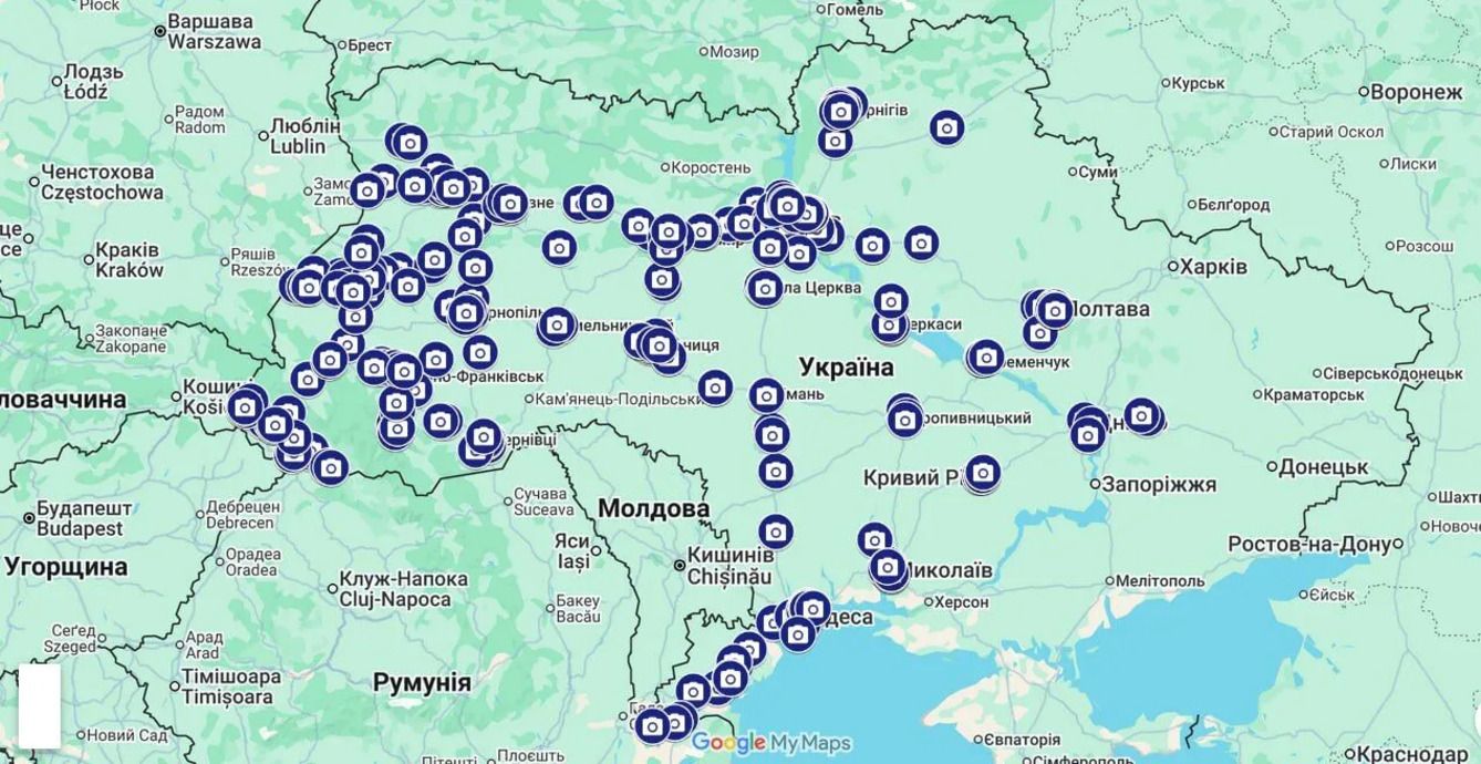 Мапа з позначками нових камер відеофіксації Мапа з позначками нових камер відеофіксації