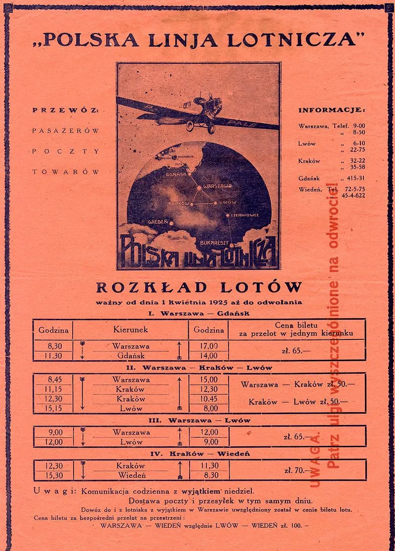 Розклад рейсів Львівського аеропорту, 1925 рік / фото inlviv.in.ua Розклад рейсів Львівського аеропорту, 1925 рік / фото inlviv.in.ua