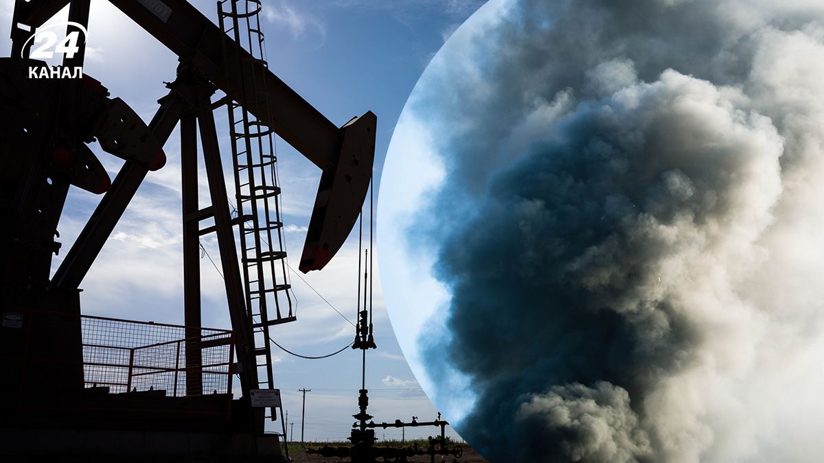 Добыча нефти, дым от взрыва