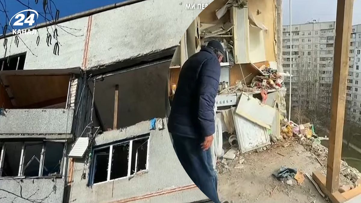 Поврежденный от российского удара многоквартирный дом Поврежденный от российского удара многоквартирный дом