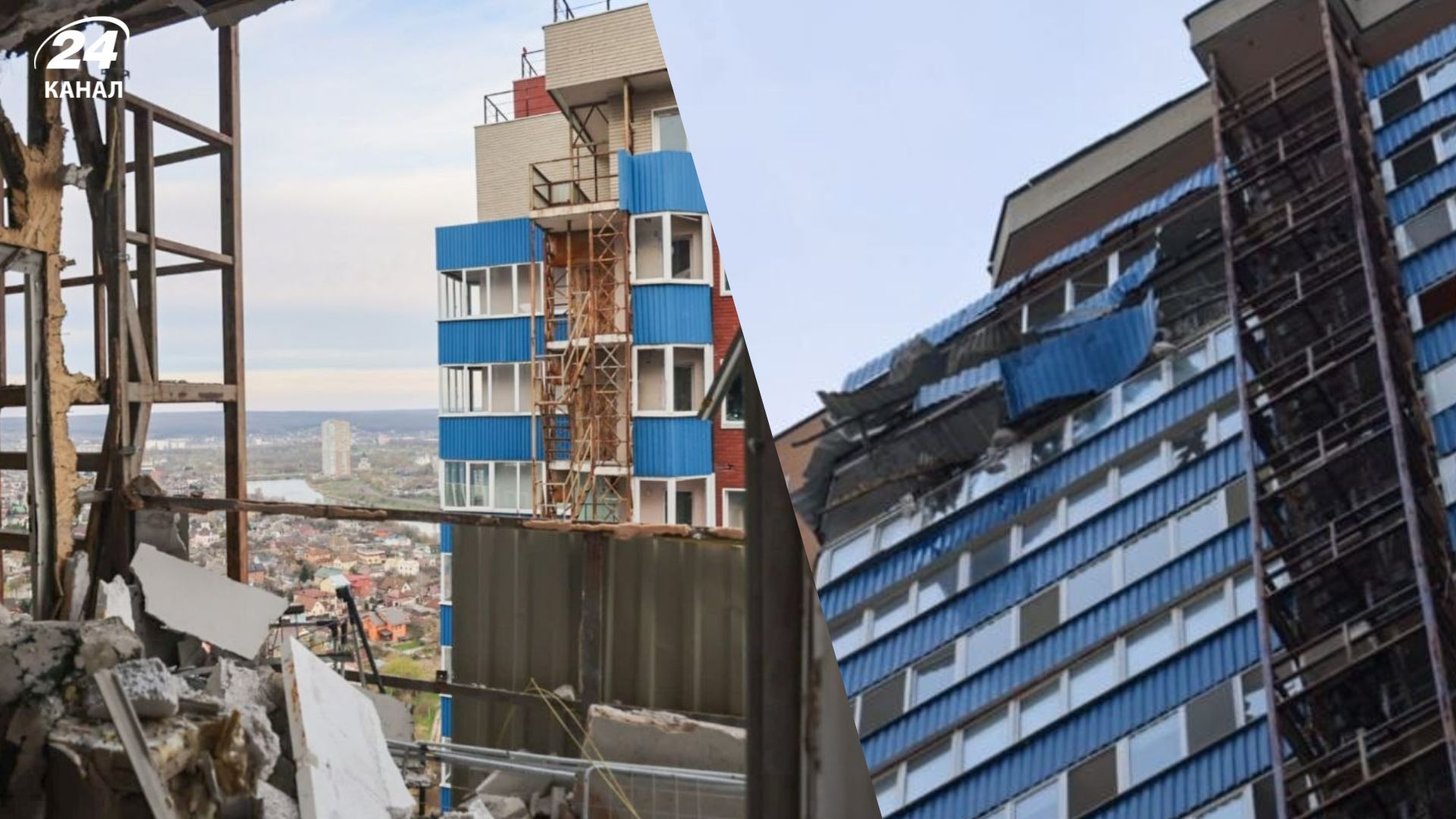 Дрон попал в многоэтажку в Харькове Дрон попал в многоэтажку в Харькове