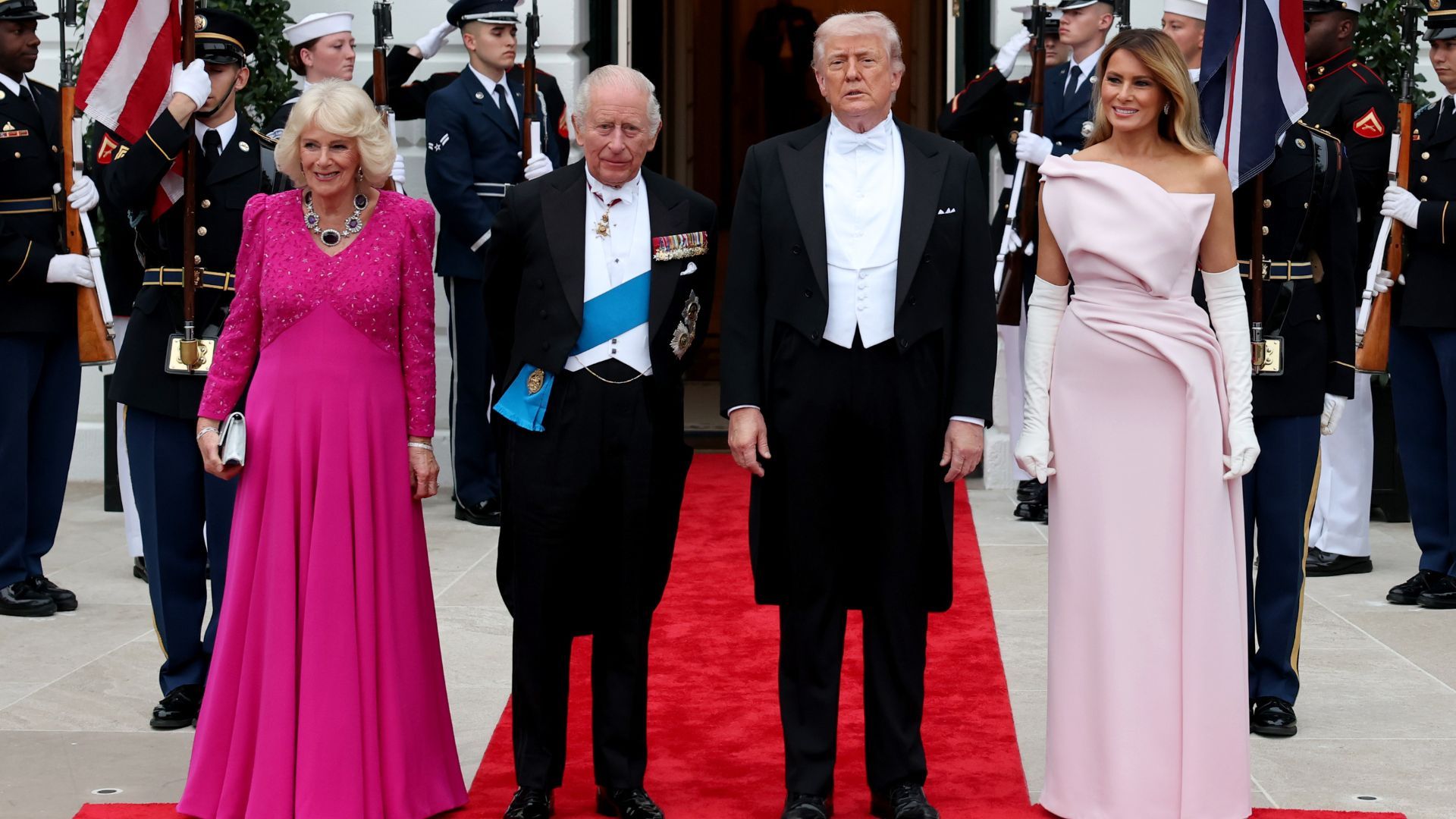 Королева Камілла, Чарльз ІІІ, Дональд і Меланія Трампи 