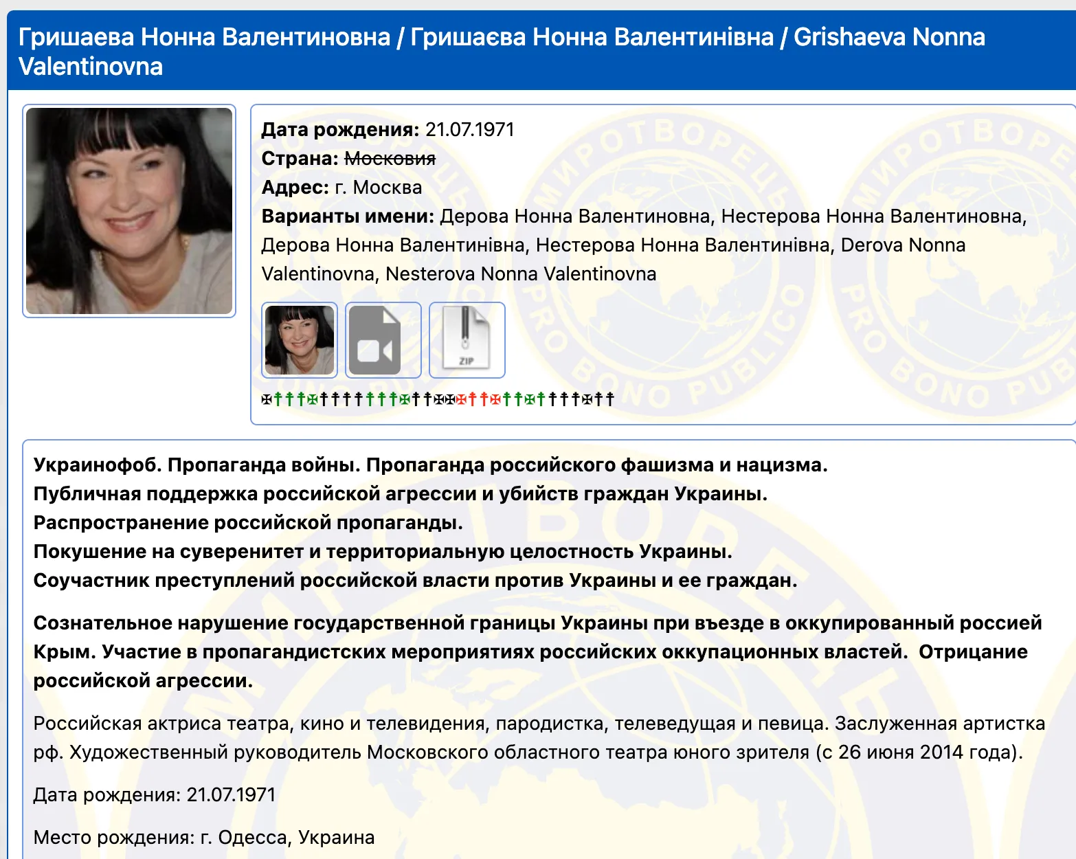 Нонна Гришаєва у базі 