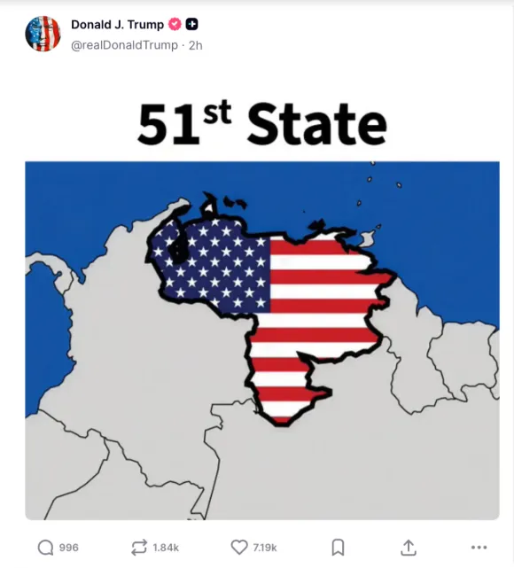 Карта Венесуели під американським прапором Карта Венесуели під американським прапором