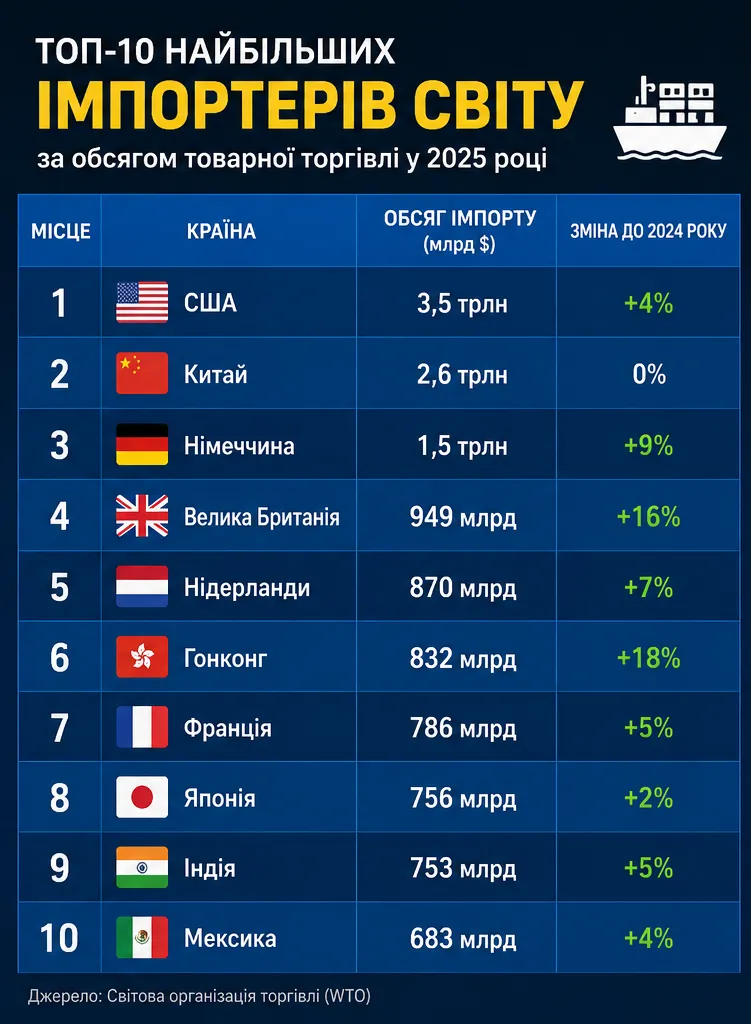 Не лише США та Китай: назвали 10 країн, які контролюють торгівлю у світі