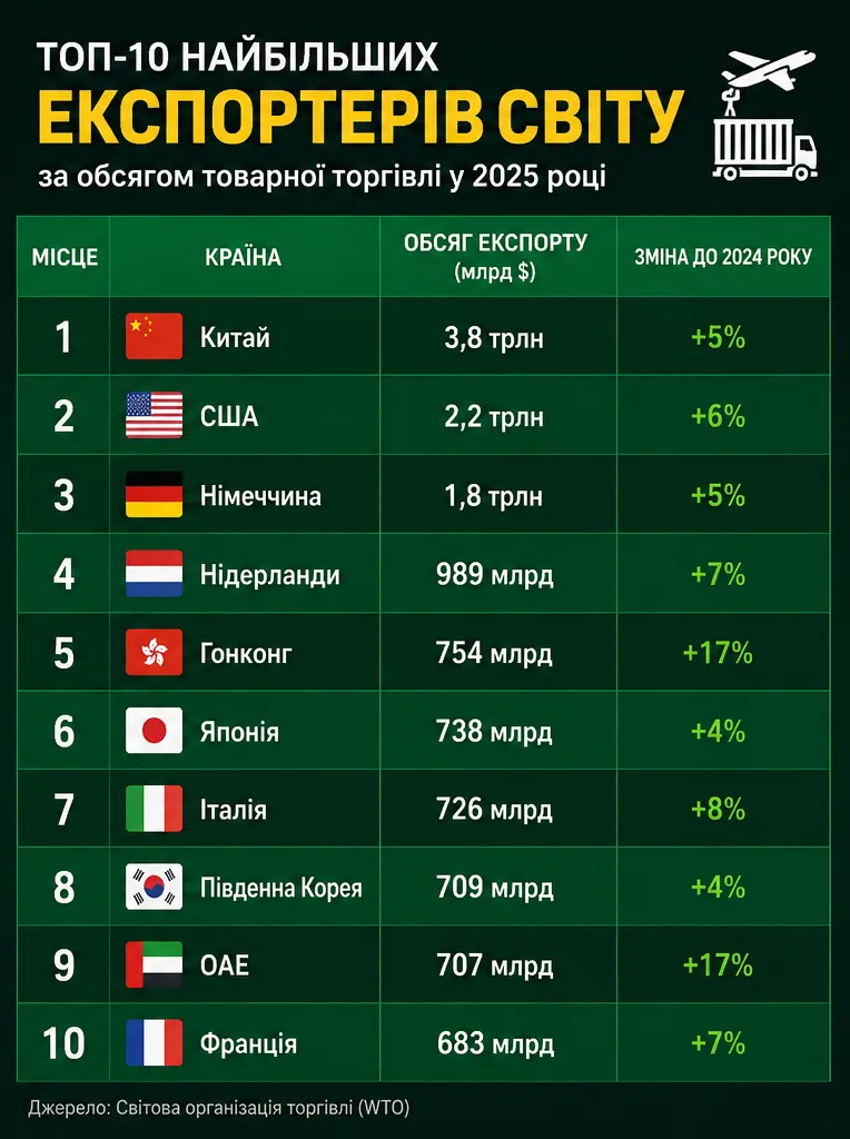 Не лише США та Китай: назвали 10 країн, які контролюють торгівлю у світі