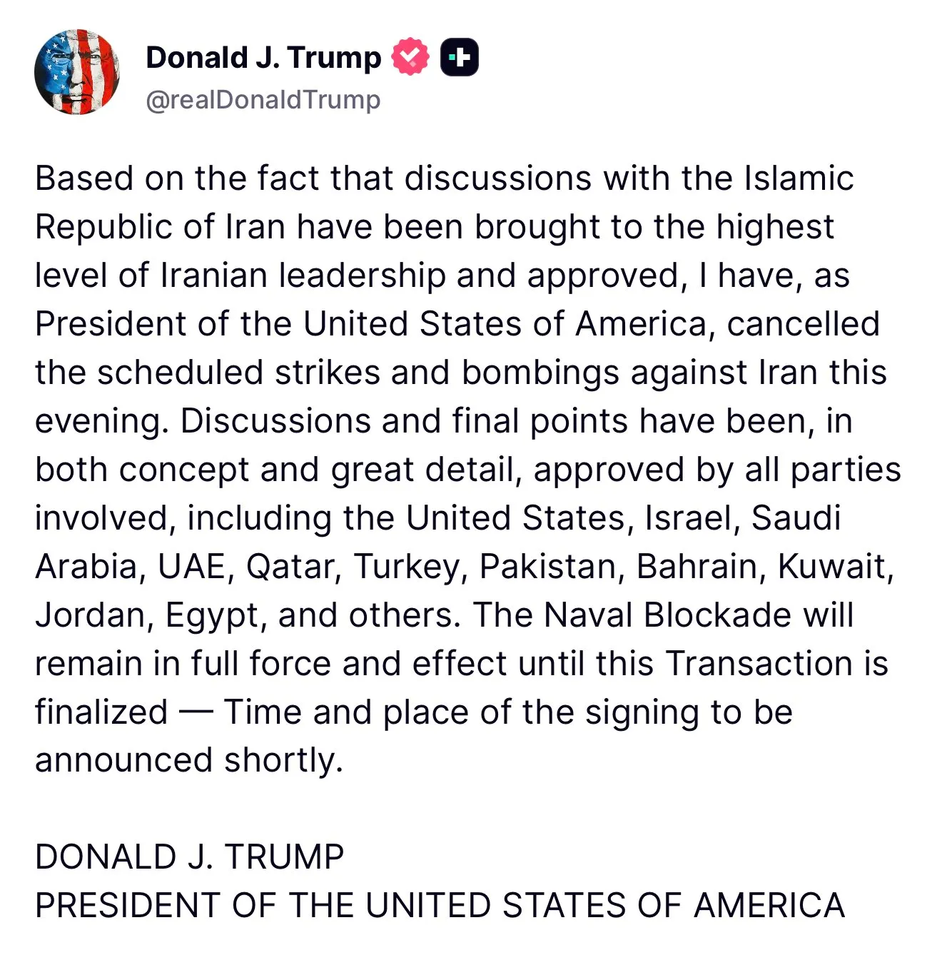 Трамп не будет наносить удары по Ирану 11 июня