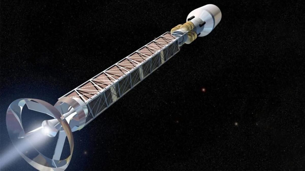 Художественная иллюстрация космического корабля с двигателем на основе антиматерии