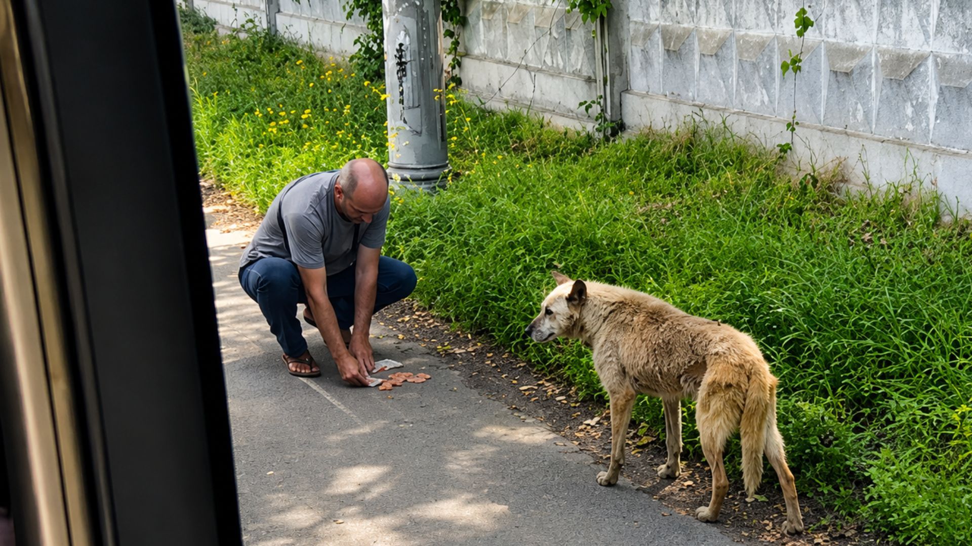 Водій нагодував безпритульного собаку Водій нагодував безпритульного собаку
