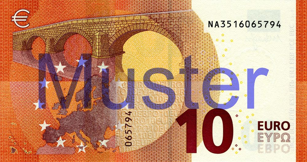 Банкнота номиналом 10 евро - какой город изображен на оборотной стороне