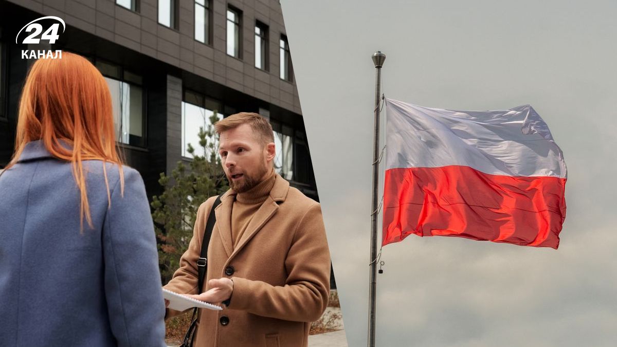 Мужчина и женщина обсуждают работу в Польше